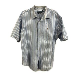 Ralph Lauren Men’s Short Sleeve Blue Striped Button Down Shirt- Size XXL‎